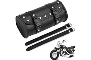 DEER PLATZ Sac à Outils de Moto en Cuir PU, Sacoche Outils Moto Ronde, Sac à Outils de Fourche Arrière, avec 2 Sangles de Montage, pour Sacs de Queue de Course de Moto, Résistant à l'eau ou à la Chaleur