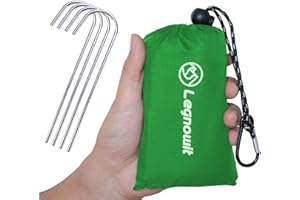 Legnowit Outdoor Pocket Blanket, 140 X 100 cm Waterproof Compact Lightweight Mini Picnic Blanket, Sand Free Beach Mat, Small Tarp for Concert Festival Camping Hiking Travel, Stakes Included