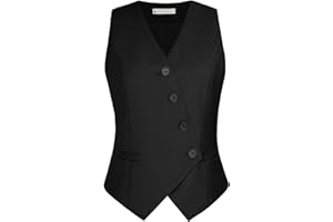 Belle Poque, Gilet da donna, vintage, scollo a V, monopetto obliquo, con tasche, giacca senza maniche