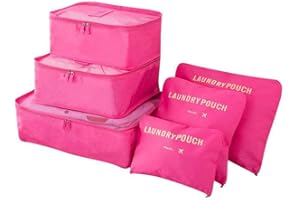 Vicloon Travel Organiser Packing Bags, 6 PCS Packing Cubes Set for Clothes Luggage Organizers Storage Bags (Rose Red)