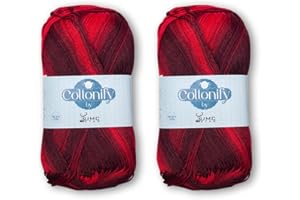 Cottonify Ne 6/4 Pack of 2 100% Combed Cotton Mercerized Crochet and Knitting Yarn| Medium Weight | Gassed & Mercerized Soft Yarn – 186 Yd 100 Grams per Ball | (2, Red Variegated 1206)