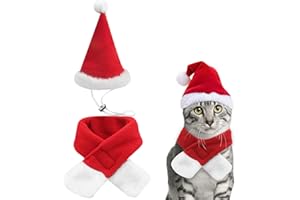 GTYARYUA Weihnachtsmütze Katze, Weihnachtsmütze Hund, Rentiergeweih Hund Katzen, Katzen Weihnachtsmütze mit Haustierschal, für Kleine und Mittelgroße Haustier-Weihnachtskostüme (A)