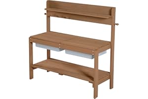 roba Cucina Per Bambini Sabbia e Acqua Fun - Multifunzionale - Tavolo da Esterno per Attività all'Aperto con 2 Vasche - Coperchio in Legno Massello Laccato Teak