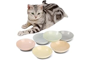 AHX Set de Gamelle Chat Ceramique - Lot de 6 Gamelles pour Chats Colorés avec Tapis Antidérapant - Assiette Chat - Bol Chat - Ecuelle Chat - Plat Nourriture Chat - Micro-Ondes et Lave-Vaisselle - 250 ML