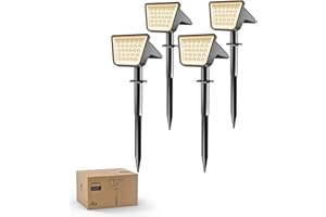 Philips 4 Packs Solar Spot Lights Outdoor Waterproof, 28 LED 3000K Solar Powered Landscape Pathway Lights, Dusk to Dawn Solar Spotlights for Garden, Yard, Lawn, Walkway, Driveway