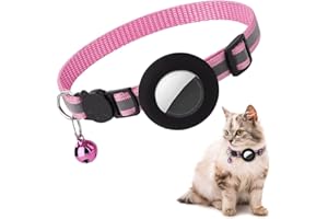 LONGYIFA Airtag Cat Collar, Air tag Cat Collar with Bell and Safety Buckle in 3/8" Width, Reflective Collar with Waterproof Airtag Holder Compatible with Apple Airtag for Cat Dog Kitten Puppy (Pink)