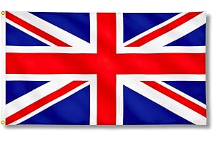 Union Jack Flag 5ft x 3ft with Brass Eyelets – Large Polyester Britain Flag Banner for VE Day Celebrations, Royal Street Part