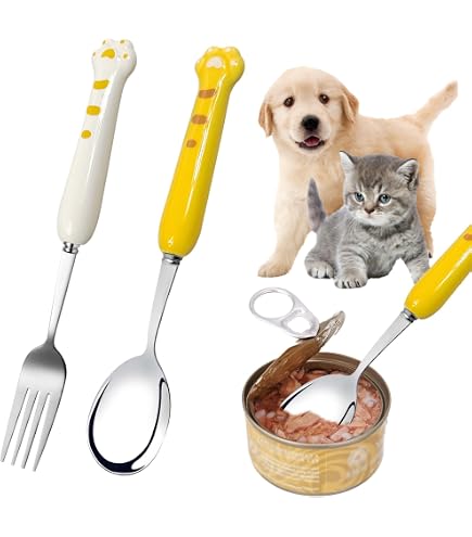 4er Set Tierfutterlöffel Mit Silikongriff – Aus 304 Edelstahl, Leicht Zu Reinigen, Für Hund & Katze