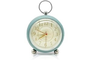 Rohome Vintage Small Alarm Clock with Night Light, Green, Silent Quartz Movement, Non-Ticking, Decorative, for Bedside Table, Desk, Kitchen, Bedroom, Shelf, Nightstand (Blue)