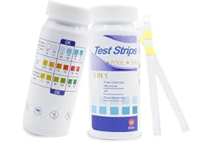 CODKU Hot Tub Test Strips, 50 Strips Pool and Spa Test Strips Measures Chlorine, PH, Total Alkalinity and Bromine, 3 in 1 Pool Water Testing Kit