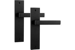 Decoranddecor Lumina Matt Black Internal Lever Door Handle Set with Rectangular Aluminium Backplate, Featuring Contemporary, Art Deco Inspired, Stylish Design for Modern Homes