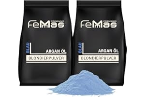 ‎FEMMAS FemMas Blondierpulver blau 1000 g I Blondierungspulver staubfrei, mit pflegendem Arganöl I Für gleichmäßige Blondierung & Strähnen-Techniken I Hair Bleach für Aufhellungen bis zu 7 Nuancen