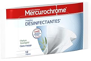 MERCUROCHROME - Lingettes Désinfectantes - Eliminent les Bactéries, les Champignons et les Virus - Multi-Usages - Etui Fraicheur - Sans Rinçage - 12 Lingettes