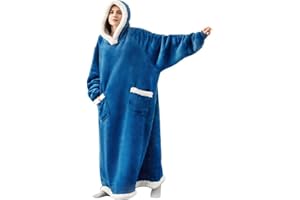 IvyH Koc z kapturem, długi koc do noszenia z kieszeniami, puszysty flanelowy koc Sherpa, koc telewizyjny, bluza zimowa, szlafrok, jeden rozmiar, pasuje do mężczyzn i kobiet dorosłych