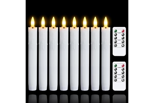 Mavandes bougies vacillantes sans flamme, deux télécommandes, 19CM blanc, fenêtre LED à piles, minuterie, lot de 8 bougies en plastique sans flamme à effet cire (2,2cm de diamètre)