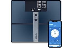Beurer BF 980 diagnosvåg med WIFI och Bluetooth, analysregistrering och grafisk utvärdering av kroppsvärden via app, hjärtfrekvensmätning, uppladdningsbart batteri