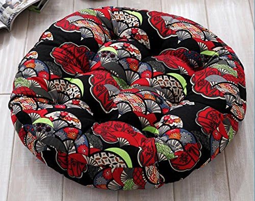 The tatami mat cotton linen thick chair seat cushion rattan seat cushion round futon 55*55cm, round - Black and Red