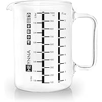 HEYNNA® Messbecher Glas 1L / hitzebeständig & mikrowellengeeignet, Messkanne mit Maßeinheiten/Litermaß für Flüssigkeiten…