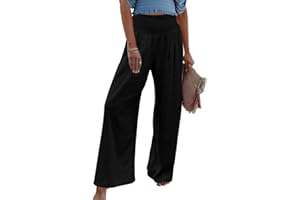 POLPQED Pantalones Mujer Informales de Lino de Algodón Pant Veraniego Trousers para Yoga Print Pantalones de Pierna Ancha Fitness Bombacho Fluidos de Chándal Plus Size Elasticos Largo de Harén Pantalón