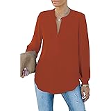 Homlan Camicia da Donna Elegante con Scollo a V, a Maniche Lunghe, da Lavoro, Casual, a Maniche Lunghe, Tinta Unita