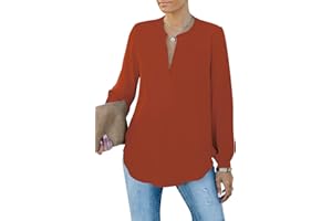 Homlan Chemisier élégant pour Femme - Col en V - Manches Longues - Décontracté - Tunique à Manches Longues - Couleur Unie