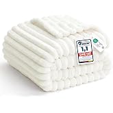WAVVE Blanket for Sofa, Flannel Blankets for 90 Bed, Thick Cord Blanket, Soft Warm, Fluffy, Breathable, 150 x 200 cm, White W
