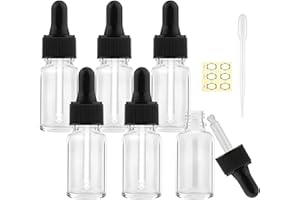 Alledomain 6Pcs, 10ml Transparent Glass Bottles with Dropper Pipettes, Mini Empty Dropper Bottles Black Plastic Cap Refillable Clear Sample Container for Essential Oil/Massage Oil/Chemical Liquid