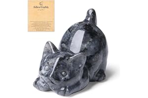 QINJIEJIE Black Labradorite Crystals Cat Figurines for Cat Lovers Animal Cat Ornaments Desk Decoration Good Luck Gifts Cat Themed Crystal Presents for Women
