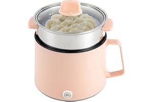 BIGGITTIG Hot Pot électrique avec cuiseur vapeur 1,7 l - Mini casserole électrique anti-adhésive avec couvercle - Pour la cuisson des pâtes, soupe, congee, boulettes, œufs