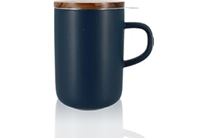 OGO Living Juliet sitko do herbaty z kamionki + pokrywka z drewna akacjowego, niebieskie, 47,5 cl