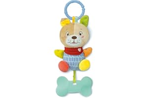 Clementoni - 17785 - Lovely Soft Dog Rattle - Sonaglino Neonato Morbido Peluche, Gioco Neonato 0, Sonaglino con Massaggiagengive, Rafforza Le capacità Motorie E Sensoriali, 100% Lavabile in Lavatrice