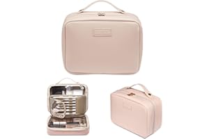 OutSpry Kulturtasche Groß, Reise Kosmetiktasche Make Up Tasche mit Pinselfach, Tragbare Wasserdicht PU Leder Kulturbeutel für Damen Mädchen, Rosa