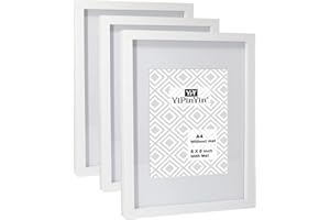 YIPINYIN White A4 Photo Frames set of 3 with Mount for A5(6 x 8 ''), A4 Gallery Wooden Boxed Picture Frame With Mount for A5, 6 X 8'' picture frames with Real Glass,A4, A5 documents frames