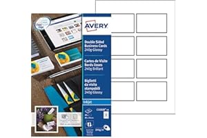 Avery C32028-10 Pack de 80 Cartes de visite 240 g/m² aspect brillant imprimables R/V impression jet d'encre Taille 85 X 54 mm