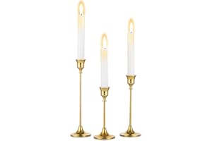 Inweder Portacandele Metallo Dorato per Candelieri - Set di 3 Portacandele Affusolati Candelabri Moderni per Centrotavola Matrimoni Decorazioni per la Casa Pranzi Feste per Candele 2cm Diametro