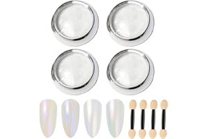 BISHENGYF 4 piezas de polvo de uñas cromado blanco, polvo de cromo perlado, polvo transparente Aurora Glitter para uñas esmaltadas en forma de dona