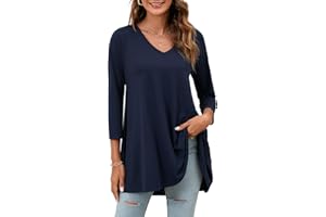 Enmain Tunique Femme Grande Taille Longue à Manche 3/4 Chemisier Femme Chic et Élégant Hiver Col en V Tunique Floraux Paisley Swing Lâche Blouse