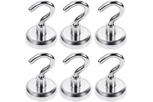 Lictin Crochets Magnétiques Force d’Attraction de 38KG, Diamètre 32mm, 6 Pièces, Pas Besoin de Percer, Aimant Crochet Utilisé dans la Cuisine, le Bureau, l'Atelier, l'Assemblage