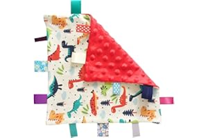EYANDS Eyand NO Crinkle Sound Comfort Tag Blanket, Mini Baby Blanket Dinosaurs Tag Red Textured Underside