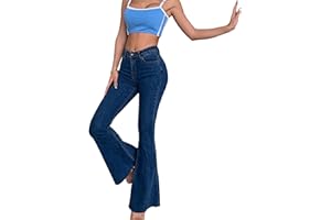 Dazzerake Femme Jeans Pantalon Danim Pattes d'éléphant Jean Droit Haute Taille Slim Fit Élastique Classique Casual Quotidien Professionnel