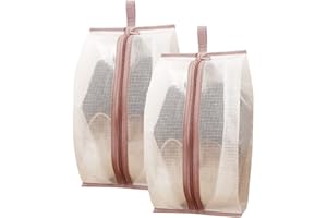 Veki Bolsas de Zapatos Impermeable para Zapatos de Viaje y Uso Diario Bolsas Organizadora Transparente Plegable para Zapatos con Cremallera y Cuerda (Rosa, 2 Unidad)