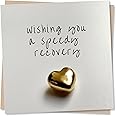 Get Well Soon Card - Wishing You A Speedy Recovery - Beautiful Gold Heart Design - Made in UK