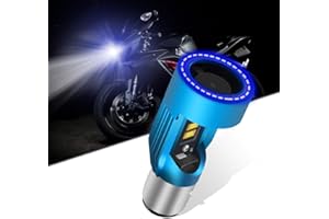 KaiDengZhe BA20D H6 Lampadina per Faro a LED per Moto con Blue Angel Eye H6 Faro a LED Alto/Basso 12V 2600LM Sostituzione della Lampada Alogena H6 Bianco 6000K