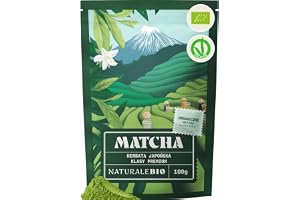 NaturaleBio Bio Japońska Premium Matcha w Proszku z L-Teaniną | 100 g. Matcha premium z pierwszego i drugiego zbioru, z antyoksydantami, do matcha latte, smoothie i iced matcha.