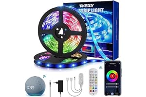 ‎WEILY Led Strip,Smart RGB Led Strip Alexa 15m,Led Streifen Selbstklebend mit Fernbedienung,Timer-Einstellung für Party, Haus,Schlafzimmer,Küche Dekoration
