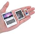 cobee 1:12 Metal Simulation Laptop Tablet Smart Phone Mini 3 Pcs/Set- Dollhouse Miniatures Computer Scene Simulation Furniture Accessories Dolls House Furniture Doll Accessories Play Set (White-3Pcs)