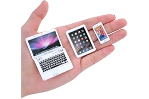 cobee Lot de 3 mini figurines en métal 1:12 pour ordinateur portable, tablette, téléphone intelligent - Maison de poupée, miniatures, scène informatique, accessoires de meubles de maison de poupée,