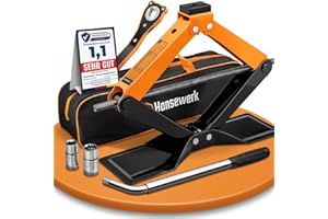 Hansewerk® Wagenheber Scherenwagenheber 2t inkl. Ratsche, Tragetasche, Radmutternschlüssel und 2 Größen Stecknüsse, Reifenprofilmesser. Passend für alle PKW inkl. SUVs (Pro)