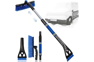 Qeioauek Abnehmbarer Eisschaber,360° Drehbarer Schneebürste,3 in 1 Eiskratzer Schneebesen,Eiskratzer mit Besen,für Auto LKW SUV (Blau)