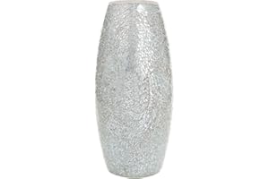 London Boutique Vases for Flowers Handmade Mosaic Glitter Vase Decorative Sparkled Glass gift present (Silver)